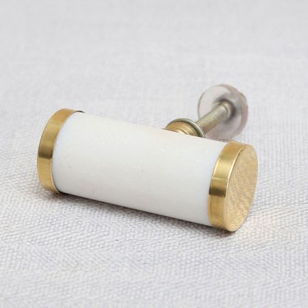 White Round Stone Gold Cabinet Knobs